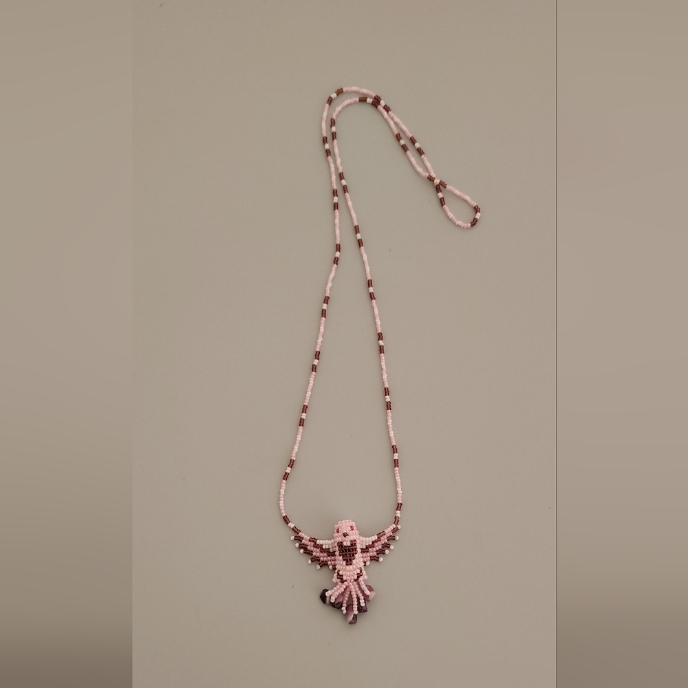 Huichol Beaded Hummingbird Amethyst Bead Accent Necklace